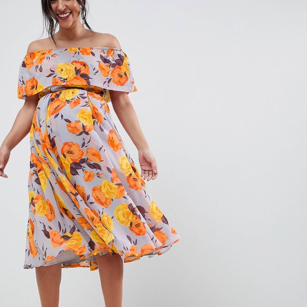 ASOS DESIGN Maternity soft bandeau midi dress in floral print